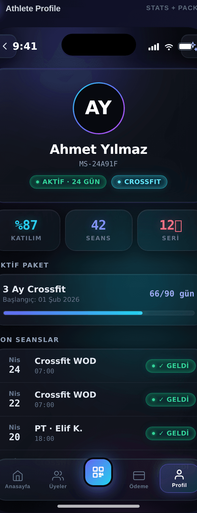 Sporcu profili ekranı